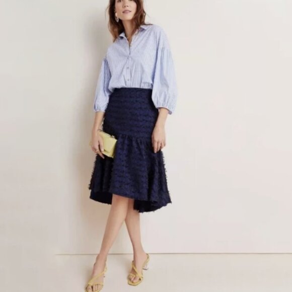 NWT Maeve Anthropologie Miranda Textured Midi‎ Skirt Navy Size Small - Picture 1 of 5